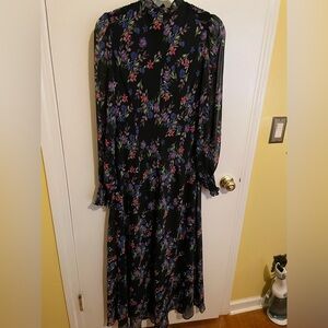 Calvin Klein Collection Black Floral Long Sleeve Dress